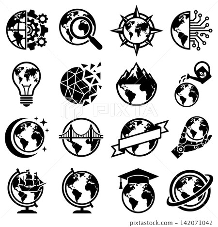 Collection of global earth icons in silhouette style representing international business and worldwide technology concepts Collection of global earth icons in silhouette style representing international business and worldwide technology concepts 142071042