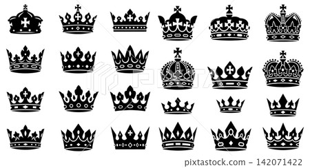 Collection of regal crown silhouettes for royal logo design and professional brand identity graphics projects Collection of regal crown silhouettes for royal logo design and professional brand identity graphics projects 142071422