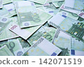 Money background of scattered one hundred euro bills 142071519
