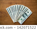 Fanned hundred dollar bills 142071522