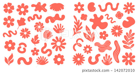 Collection of abstract organic flower and shape elements in a trendy mid century modern style Collection of abstract organic flower and shape elements in a trendy mid century modern style 142072010
