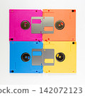 Four Colorful Floppy Disks in Grid Arrangement on White Background 142072123