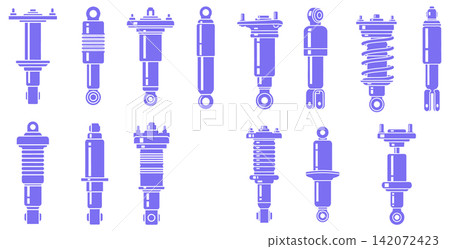 Automotive shock absorber icons set showcasing different mechanical suspension components for vehicle maintenance and engineering Automotive shock absorber icons set showcasing different mechanical suspension components for vehicle maintenance and engineering 142072423