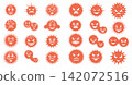 Cartoon virus characters with angry facial expressions set in a simple flat graphic illustration style 142072516