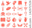 Christian religious symbols vector set featuring crosses doves chalice and biblical items for spiritual projects 142072526