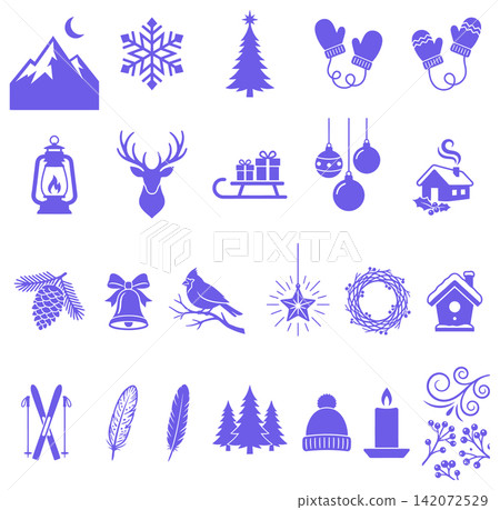 Christmas and winter holiday icon set featuring festive items for seasonal greetings and digital art projects Christmas and winter holiday icon set featuring festive items for seasonal greetings and digital art projects 142072529