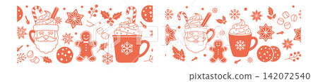 Christmas holiday themed vector elements featuring hot cocoa gingerbread cookies and festive winter icons set Christmas holiday themed vector elements featuring hot cocoa gingerbread cookies and festive winter icons set 142072540
