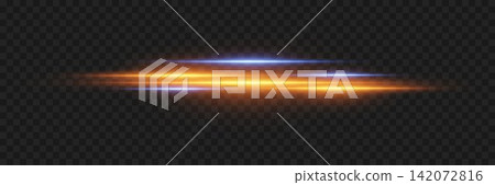 Glowing horizontal lines creating abstract light trails for a dynamic design element Glowing horizontal lines creating abstract light trails for a dynamic design element 142072816