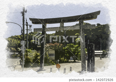島根縣松江市佐多神社鳥居的水彩畫 島根縣松江市佐多神社鳥居的水彩畫 142072926