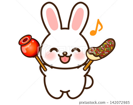 Illustration of a rabbit eating a candy apple and a chocolate-covered banana (5 images) Illustration of a rabbit eating a candy apple and a chocolate-covered banana (5 images) 142072985