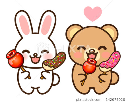 Illustration material 3 of a rabbit and a bear enjoying a summer festival Illustration material 3 of a rabbit and a bear enjoying a summer festival 142073028