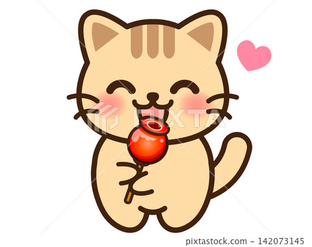 Illustration of a cat eating a candy apple (5 illustrations) Illustration of a cat eating a candy apple (5 illustrations) 142073145