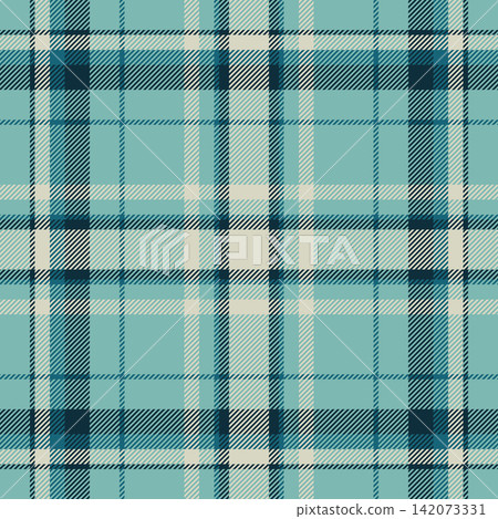 Tartan plaid fabric pattern with a structured check arrangement and a woven fabric texture. Teal and light tones bring classic fabric heritage to a seamless decorative surface for home decor. Tartan plaid fabric pattern with a structured check arrangement and a woven fabric texture. Teal and light tones bring classic fabric heritage to a seamless decorative surface for home decor. 142073331