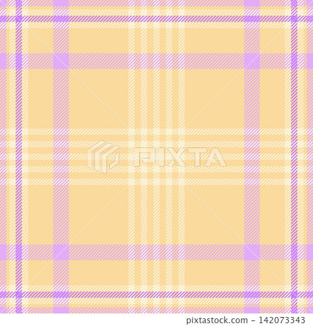 Dreamy tartan plaid textile, jersey background texture pattern. Nostalgic vector check fabric seamless in amber and papaya whip colors. Dreamy tartan plaid textile, jersey background texture pattern. Nostalgic vector check fabric seamless in amber and papaya whip colors. 142073343