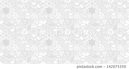 Seamless isometric geometric cube pattern with thin outline drawings. Perfect minimalist technical background for architecture, technology, blockchain, and futuristic web design. Seamless isometric geometric cube pattern with thin outline drawings. Perfect minimalist technical background for architecture, technology, blockchain, and futuristic web design. 142073350