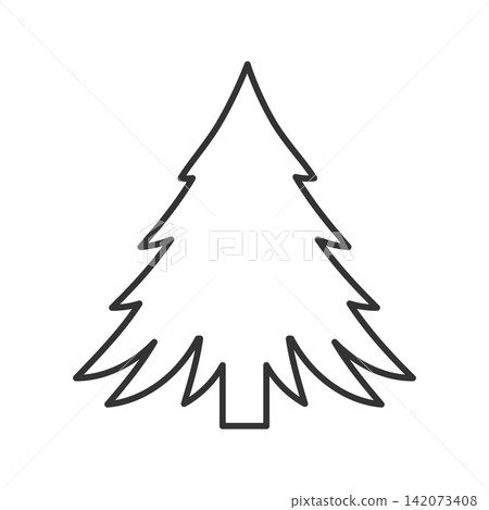 Minimalist pine tree outline vector icon. A simple, clean Christmas fir tree linear design, perfect for festive holiday branding, nature logo designs, and winter graphics. 142073408