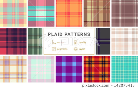 Plaid collection ideal for gifts, packaging, and DIY crafts. Vector format ensures professional-quality output. Plaid collection ideal for gifts, packaging, and DIY crafts. Vector format ensures professional-quality output. 142073413