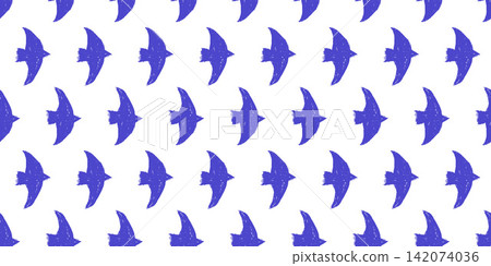 Blue childish bird seamless pattern with crayon charcoal scribble for print. Cute flock in a seamless vector doodle with dove shapes on white. Hand drawn naive bird pattern for fabric and kids motifs Blue childish bird seamless pattern with crayon charcoal scribble for print. Cute flock in a seamless vector doodle with dove shapes on white. Hand drawn naive bird pattern for fabric and kids motifs 142074036