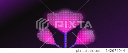 Cross halftone flowers with blooms. Crossstitch embroidery and dotted shading shape petals on grain. Dithering form a vector botanical scene for technology event poster or digital media background Cross halftone flowers with blooms. Crossstitch embroidery and dotted shading shape petals on grain. Dithering form a vector botanical scene for technology event poster or digital media background 142074044