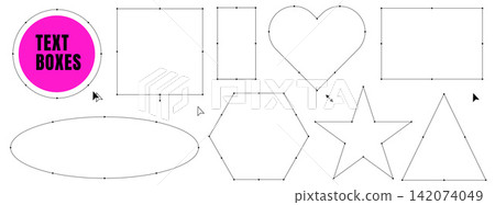 Geometric bounding set of outlined shapes with resize handles. Geometric forms include heart oval star and triangle. Modular vector bounding collection for infographic design or presentation slide Geometric bounding set of outlined shapes with resize handles. Geometric forms include heart oval star and triangle. Modular vector bounding collection for infographic design or presentation slide 142074049