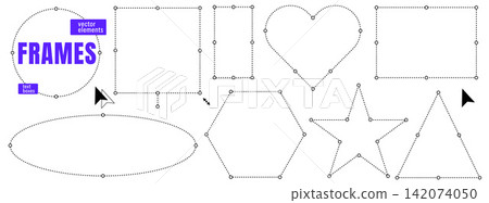 Resize frame set of geometric shapes with heart handles and cursors. Resize outlines include circles stars and hexagons. Modular vector frame collection for infographic design or presentation slide Resize frame set of geometric shapes with heart handles and cursors. Resize outlines include circles stars and hexagons. Modular vector frame collection for infographic design or presentation slide 142074050