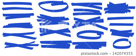 Felt emphasis set with lines ovals boxes and crossed marker strokes. Blue highlight patches. Wide felt emphasis vector set for scrapbook dairy project or stationery design and promo sale figures Felt emphasis set with lines ovals boxes and crossed marker strokes. Blue highlight patches. Wide felt emphasis vector set for scrapbook dairy project or stationery design and promo sale figures 142074355