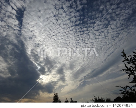 秋日天空中漂浮的捲積雲 142074934