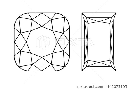 Princess, Cushion angular diamond cut shapes. Design diagram. Brilliant angular Cushion, Princess cut icons. Diamond top view. Gemstone outline pattern for jewellery design, branding, packaging, logo. Princess, Cushion angular diamond cut shapes. Design diagram. Brilliant angular Cushion, Princess cut icons. Diamond top view. Gemstone outline pattern for jewellery design, branding, packaging, logo. 142075105