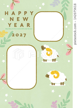 2027年(羊年)新年賀卡模板,附相框。 2027年(羊年)新年賀卡模板,附相框。 142075618
