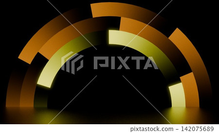 A luxurious 3D material with a gold-shimmering arch frame and a black background, featuring a high-end design with copy space. A luxurious 3D material with a gold-shimmering arch frame and a black background, featuring a high-end design with copy space. 142075689