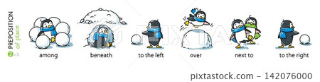 Preposition of place. Funny penguins cartoon set 3 Preposition of place. Funny penguins cartoon set 3 142076000