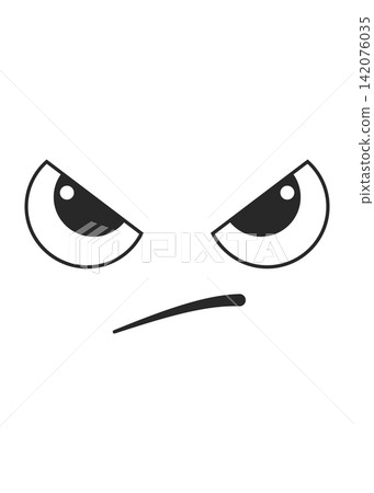 Angry Facial Expression with Cute Cartoon Eyes and Smirk Angry Facial Expression with Cute Cartoon Eyes and Smirk 142076035