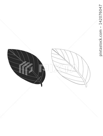 Black Leaf Silhouette and Minimalist Line Art Outline Illustration Black Leaf Silhouette and Minimalist Line Art Outline Illustration 142076047