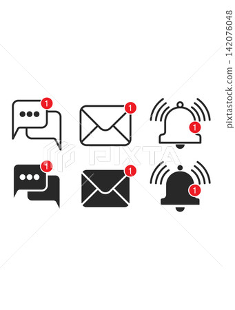 Black Notification Icons for Message Email and Alert Bell Black Notification Icons for Message Email and Alert Bell 142076048