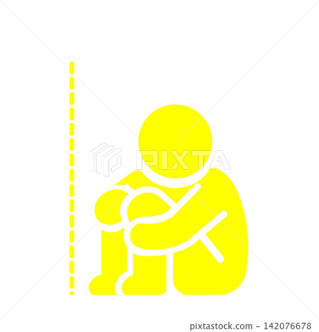 A pictogram (yellow) of a person sitting in a fetal position due to loneliness or anxiety. A pictogram (yellow) of a person sitting in a fetal position due to loneliness or anxiety. 142076678