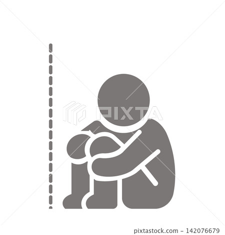 A pictogram (gray) of a person sitting in a fetal position due to loneliness or anxiety. A pictogram (gray) of a person sitting in a fetal position due to loneliness or anxiety. 142076679