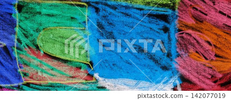 Abstract Background Texture Created with Artistic Oil Pastels on a Rough Dark Paper Surface 142077019