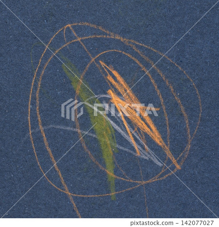 Abstract Hand Drawn Scribbles in Orange and Green Chalk on Blue Background Abstract Hand Drawn Scribbles in Orange and Green Chalk on Blue Background 142077027