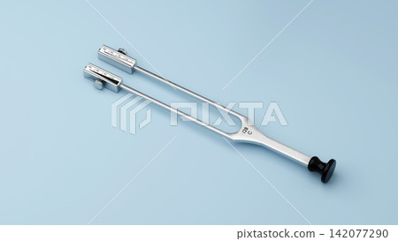 Otolaryngology Acoustic Tuning Fork C 128 on Blue Surface Otolaryngology Acoustic Tuning Fork C 128 on Blue Surface 142077290
