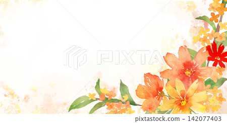 水彩秋花畫框 142077403