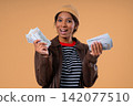 Rich Multiracial Teenager Girl Usd Cash Money Dollars On Beige, Income payment 142077510