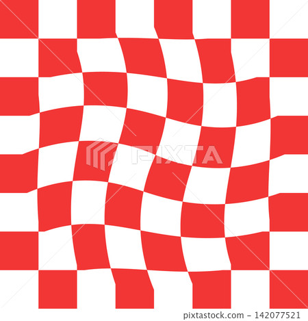 Red white checkerboard waves create curved square grid pattern optical motion Red white checkerboard waves create curved square grid pattern optical motion 142077521