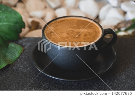 Minimalist Black Coffee Cup Close Up. Minimalist Black Coffee Cup Close Up. 142077650