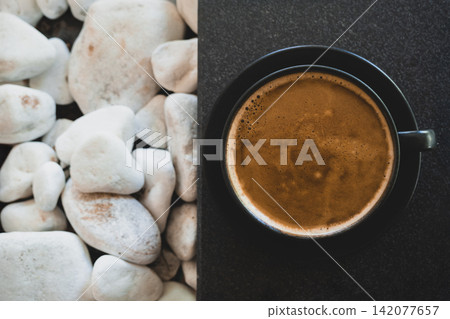 Minimalist Black Coffee Cup Close Up. Minimalist Black Coffee Cup Close Up. 142077657