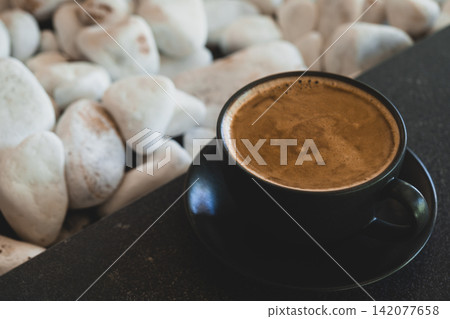 Minimalist Black Coffee Cup Close Up. Minimalist Black Coffee Cup Close Up. 142077658