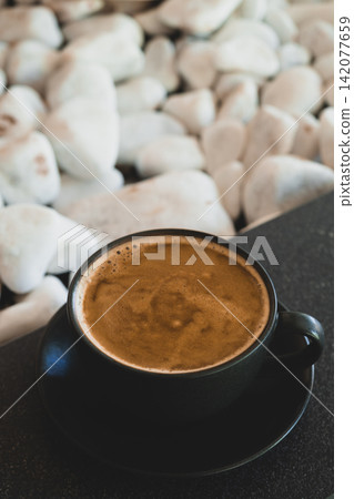 Minimalist Black Coffee Cup Close Up. Minimalist Black Coffee Cup Close Up. 142077659