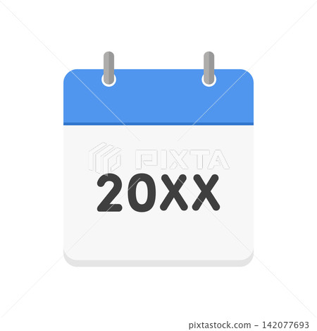 A simple image illustration of a blue calendar icon with the letters 20XX representing an unconfirmed year. 142077693