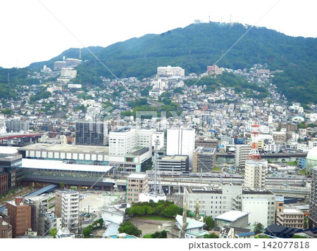 Nagasaki cityscape and Mount Inasa: An aerial view in autumn. Nagasaki cityscape and Mount Inasa: An aerial view in autumn. 142077818