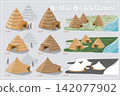 Korean Prehistoric Neolithic Hut and Settlement Vector Illustration Set 142077902