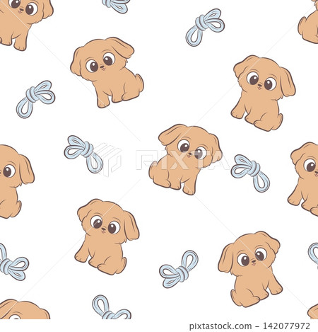 Vector seamless pattern cute golden retriever puppies and rope toys Vector seamless pattern cute golden retriever puppies and rope toys 142077972
